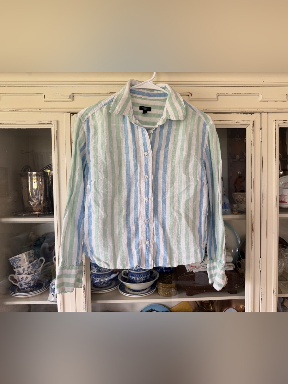 Talbots Blue and Mint Green Striped Button-Down Shirt